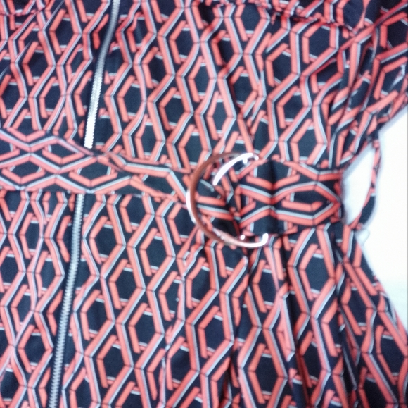 NY Collection Geometric Design Print Adjustable Sleeve Shirt Dress With Belt - Picture 2 of 7